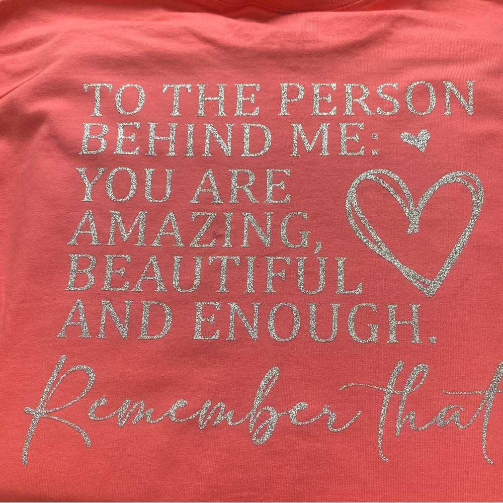 Coral Dear Person Behind Me DONE IN GLITTER Graphic Tee Size Medium